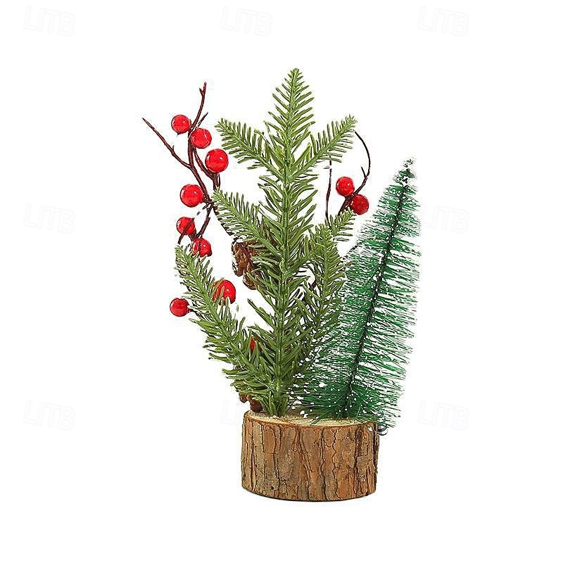 Christmas Mini Tree Tabletop Desktop Artificial Christmas Tree Xmas Decor Small Festive Decoration with Wooden Base Perfect Holiday Home Office Party Ornament2