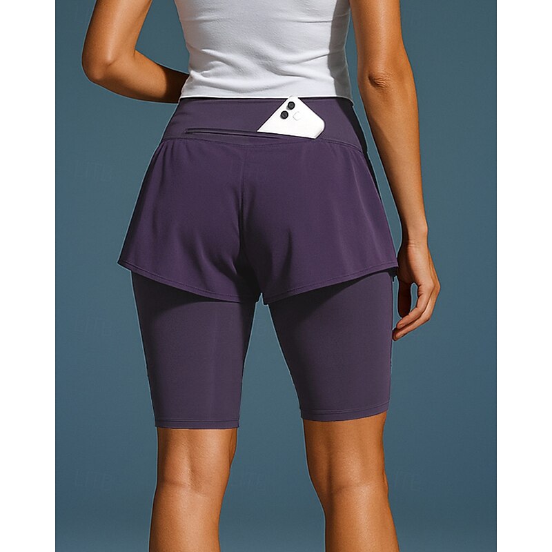 Women's Running Shorts With Tights Workout Shorts 2 in 1 High Waist Bottoms Athleisure Gym Workout Quick Dry Breathable Gym Workout Outdoor Running Tight Fit Sportswear Activewear Solid Colored Black2