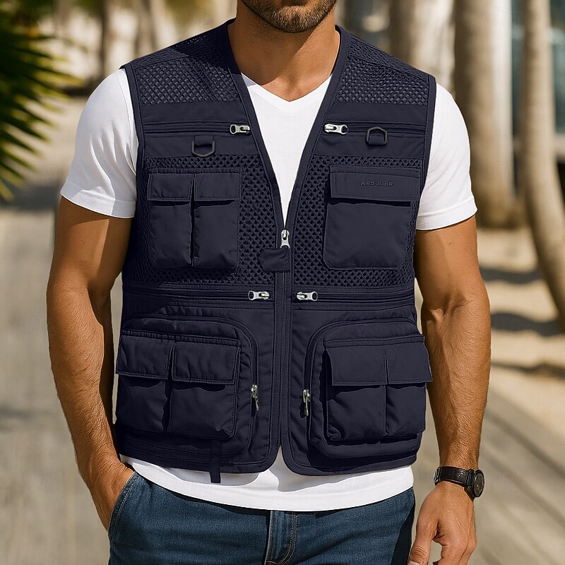 Men's Outdoor Vest Tactical Jacket Outdoor Sports Outdoor Fishing Camping & Hiking Active Casual Summer Spring Multi Pocket Multi Layer Polyester Mesh Tactical Zipper V Neck Regular Fit Black Red4
