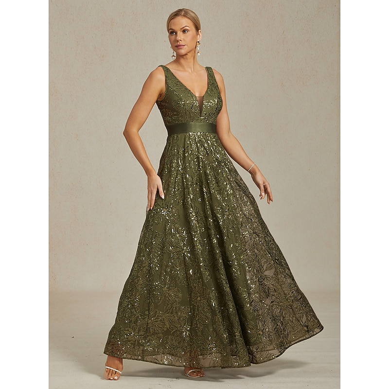 Women's Maxi Dress A Line Dress Backless Dress Elegant Party Birthday Solid Color Sleeveless V Neck Olive Summer Spring