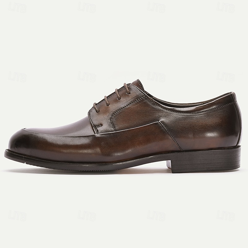 Men's Brown Plain Toe Oxford Shoes – Polished Leather Lace-Up Dress Shoes for Office, Business Meetings and Daily Professional Wear3