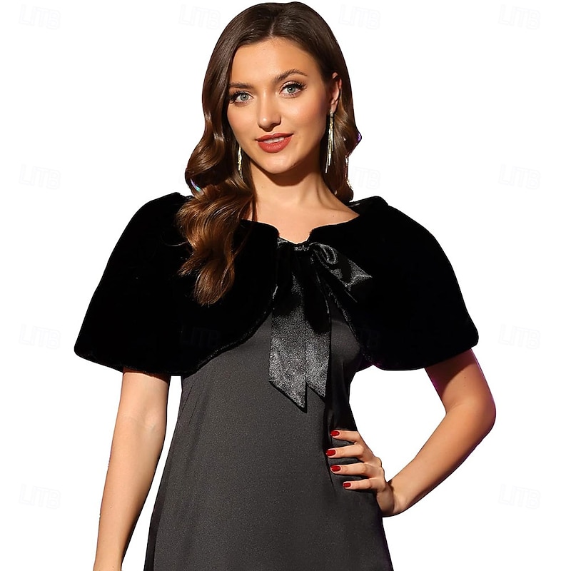 Women's Elegant Faux Fur Shawl Wrap Stole Shrug Bow Tie Bridal Wedding Cover Up