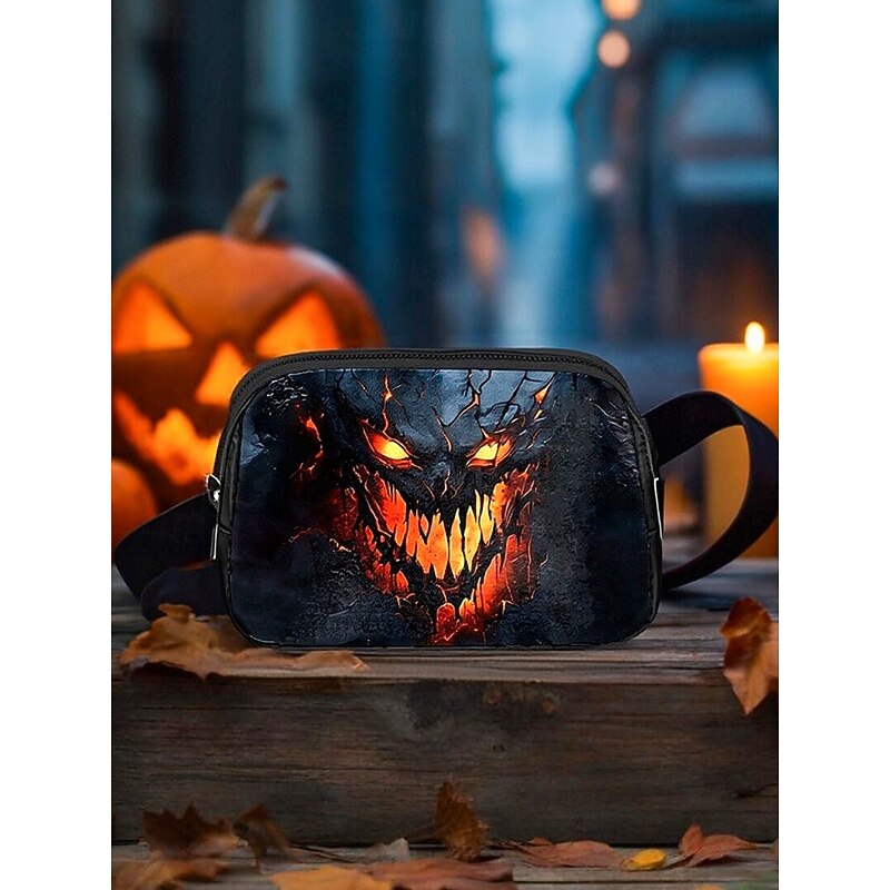 Men's Halloween Skull Print Fanny Pack – Creepy Demonic Face Design, Adjustable Strap, Perfect for Halloween Parties and Costumes2