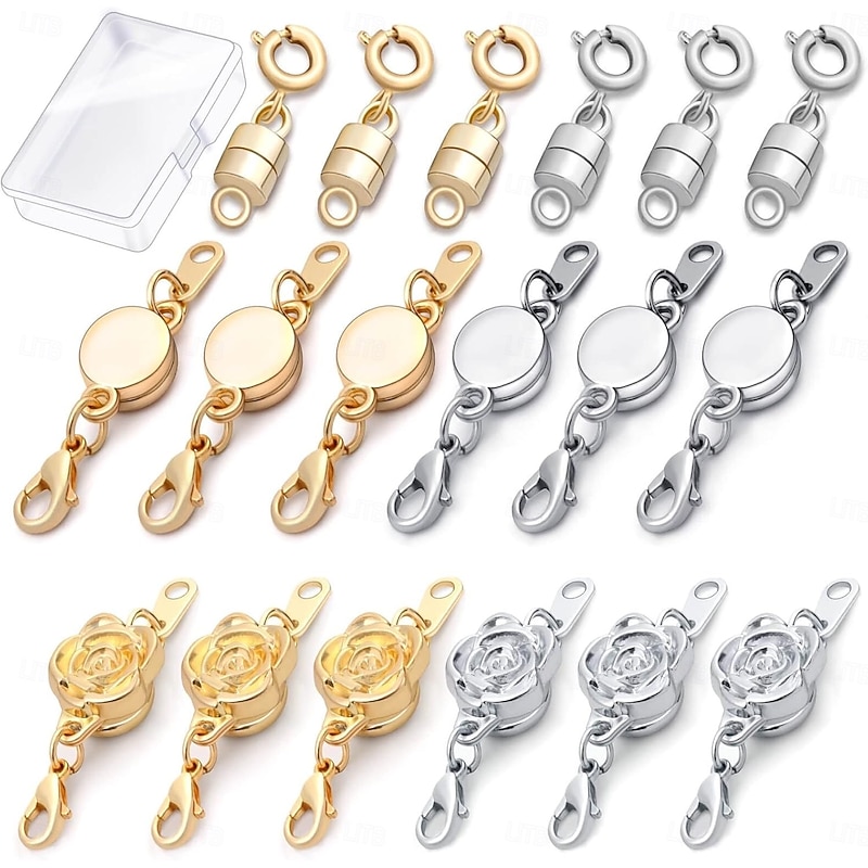 18 Pcs Magnetic Necklace Clasps and Closures,3 Styles  Rose Round Cylindrical Jewelry Magnetic Clasp Connector Locking Magnetic Clasp Bracelet Extender for Jewelry Making