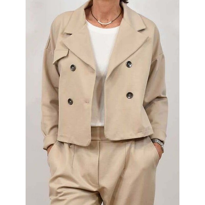 Women's Casual Jacket Comfortable Breathable Buttons Casual Plain Vacation Street Casual Daily Wear Double Breasted Short Turndown Regular Fit Long Sleeve Outerwear Pink Sky Blue Green Spring Fall2