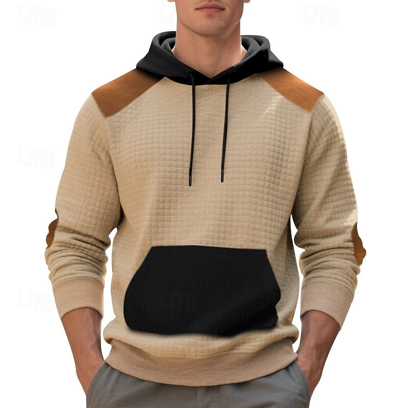 Men's Hoodie Waffle Hoodies Pullover Hoodie Sweatshirt Black Army Green Khaki Gray Hooded Plain Patchwork Color Block Sports & Outdoor Casual Daily Streetwear Cool Sportswear Spring &  Fall Clothing3