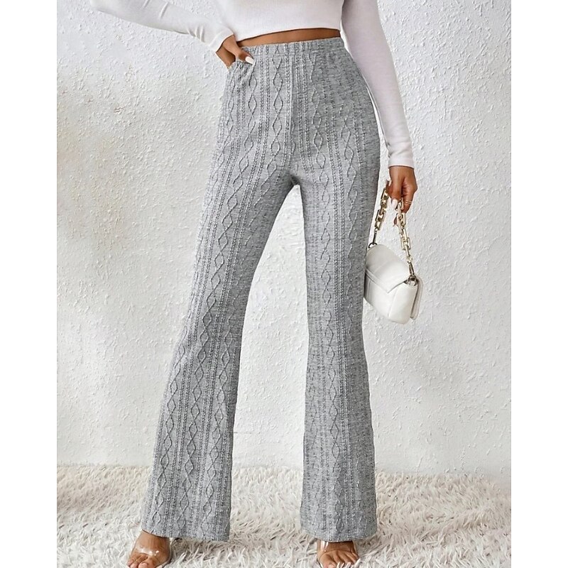 Women's Wide Leg Corduroy Pants Slacks Streetwear Casual Full Length Natural Plain Elastic Waist Soft Street Holiday Daily Wear Light Gray Fall Regular Fit