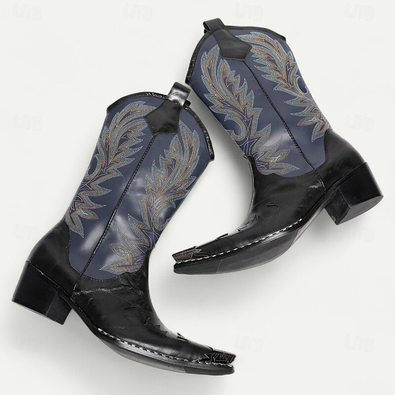 Men's Black Leather Cowboy Boots – Western Style Embroidered Tall Boots for Rodeo, Horse Riding and Country Music Events4