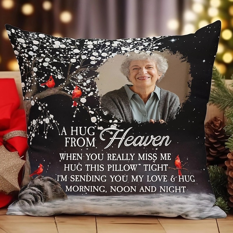 Personalized Memorial Photo Pillow Cover Custom Picture Cushion Cover A Hug From Heaven I'm Always With You  Sympathy Gifts For Loss Of Loved Ones2