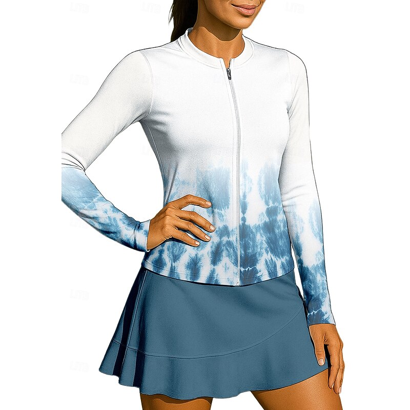 Women's Gradient Abstract Art Sport Shirt Tennis Shirt Tennis Top Long Sleeve Zipper Floral UPF50+ UV Resistant High Elasticity Moisture Wicking Breathable Volleyball Tennis Golf Stand Collar Zip3