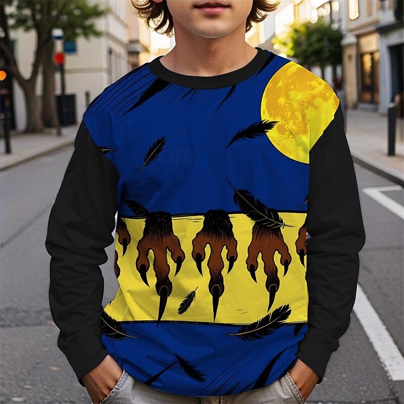 Halloween Boys' 3D Cartoon Ghost T shirt Tee Long Sleeve Spring Fall Fashion Basic Kids 4-12 Years Crew Neck Outdoor Casual Daily Regular Fit