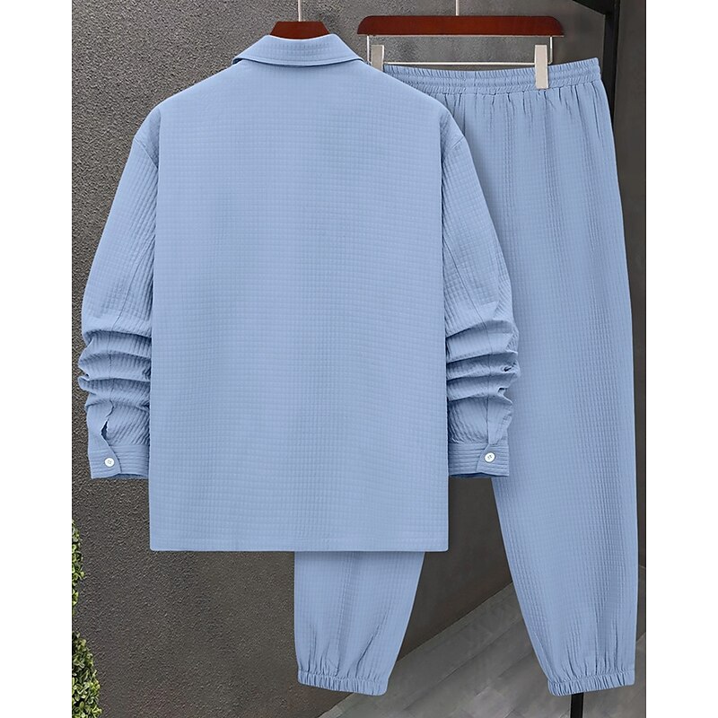 Men's Lightweight Jacket Cargo Jacket Casual Jacket Set Vacation Daily Breathable Jacquard Pocket Spring Fall Plain Fashion Classic Lapel Regular Black Light Green Khaki Light Blue Jacket4