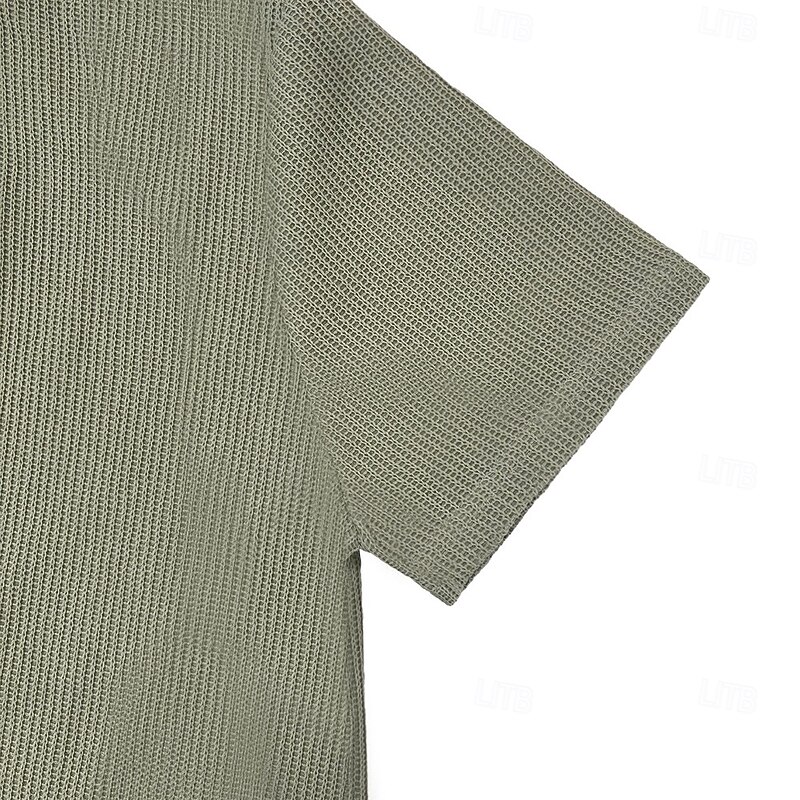 Men's Waffle T-shirt Tee Top Short Sleeve Crew Neck Summer Spring Solid Color Textured Fashion Designer Casual Pocket Knitted Outdoor Casual Daily Blue Light Green Navy Blue Top Tee for Men3