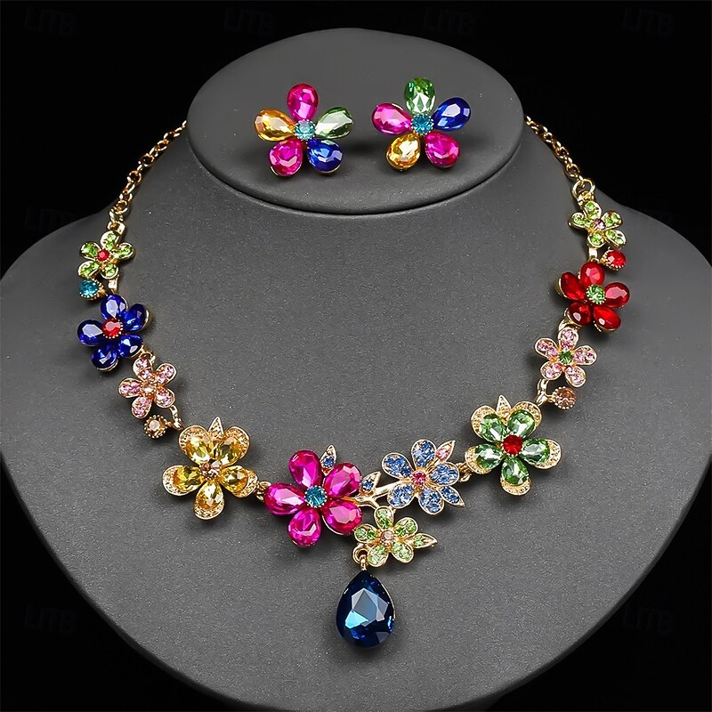 Jewelry Set Two-piece Suit Rhinestone Rhinestone Earrings Necklace Women's Elegant Vintage Fashion Vintage Style Classic Jewelry Set For Wedding Party Wedding Guest2