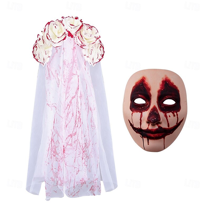 Zombie Ghost Bride Halloween Mask Crown with Veil Horror Scary Costume Women's Halloween Carnival Performance Party Easy Halloween Costumes Dress Up2