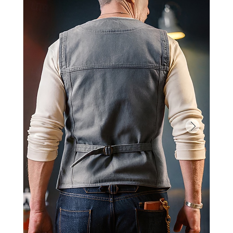 Men's Vest Gilet Outdoor Daily Fashion Casual Spring Fall Pocket Buttons Polyester Comfortable Plain Single Breasted One-button V Neck Regular Fit Navy Blue Gray Vest2