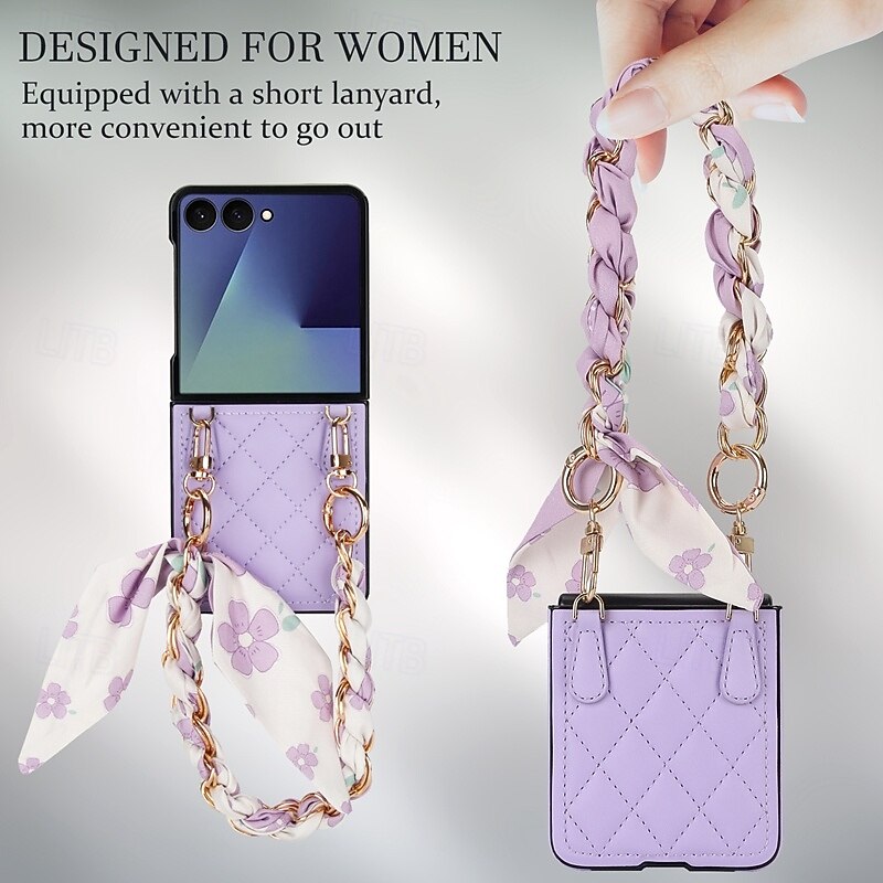 Phone Case For Samsung Galaxy Z Flip 7 Z Flip 6 Z Flip 5 Z Flip 4 Back Cover with Lanyard Shockproof Retro TPU PU Leather3