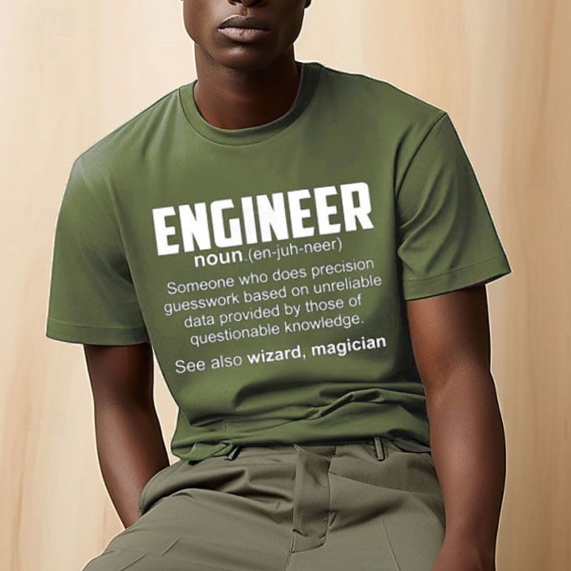 Men's Engineer Definition Funny Graphic T-Shirt - Precision Guesswork Work Humor Short Sleeve