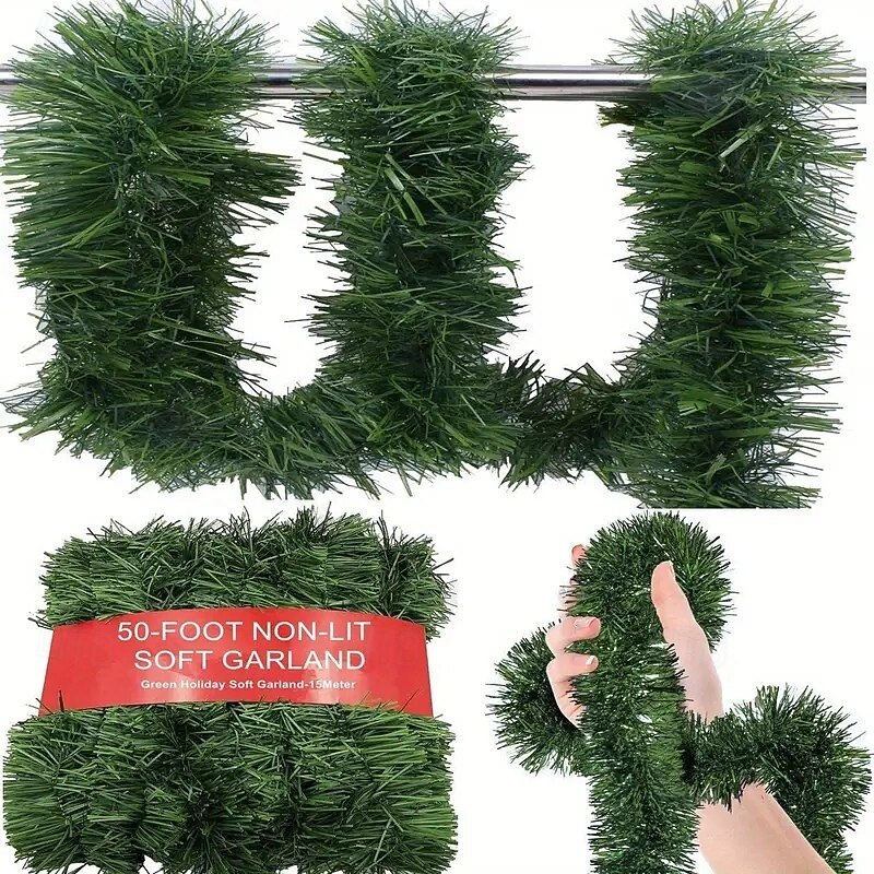 Christmas Garland 49.21ft Soft, Unlit ABS Plastic Christmas Decoration for Indoor and Outdoor Use – Versatile Leaves for Stair Railings, Fireplaces, Doorways, Home Decor