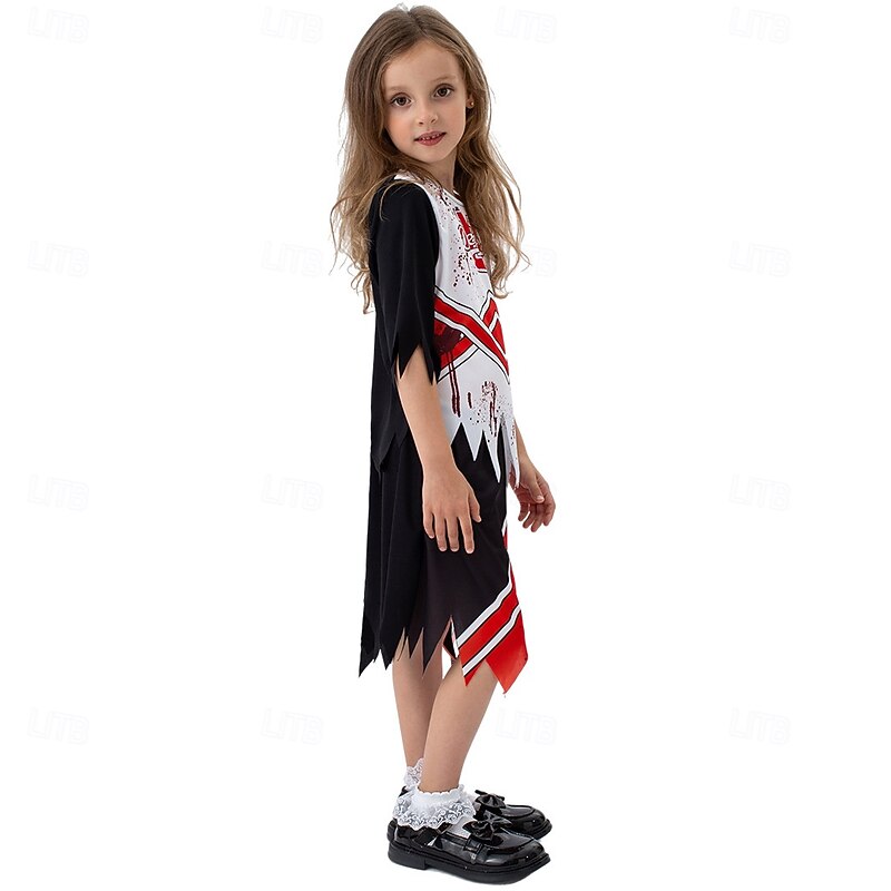 Zombie Cheerleader Halloween Dress Fancy Costume Horror Scary Costume Kid's Girls' Halloween Carnival Performance Party Easy Halloween Costumes Dress Up4