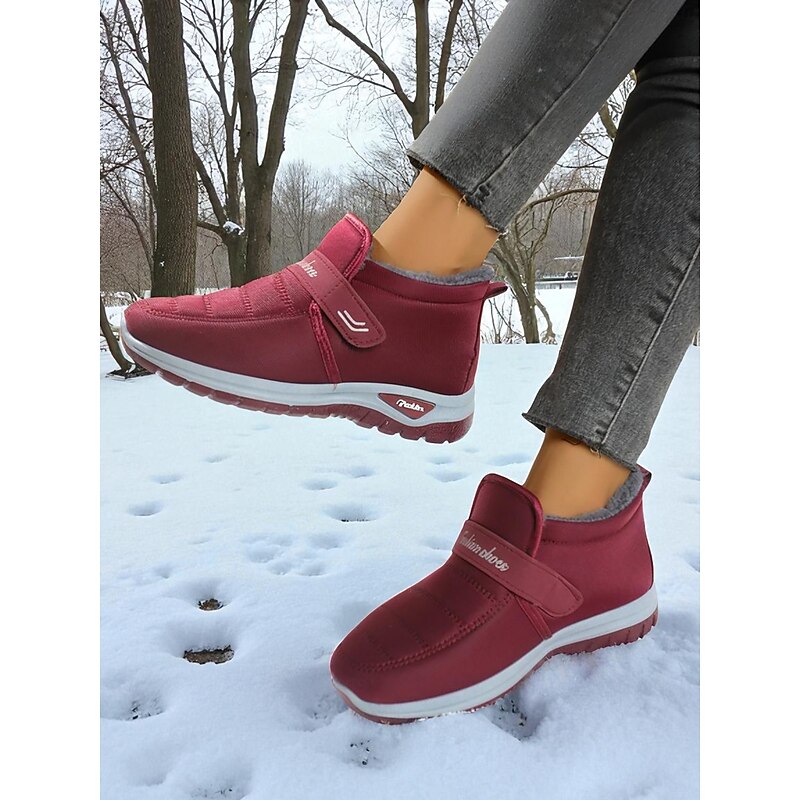 Women's Burgundy Warm Fleece-Lined Winter Sneakers – Waterproof Non-Slip Snow Shoes for Outdoor Walking and Cold Weather3