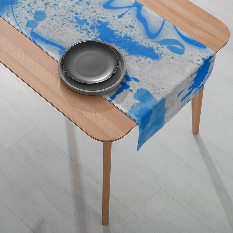 1PC Blue Tie Dye Graffiti Table Runner Table Flag – Digital Printed Rectangular Tablecloth for Restaurant, Banquet, Party, Cafe Decoration (33x180cm / 13x70.5in)4