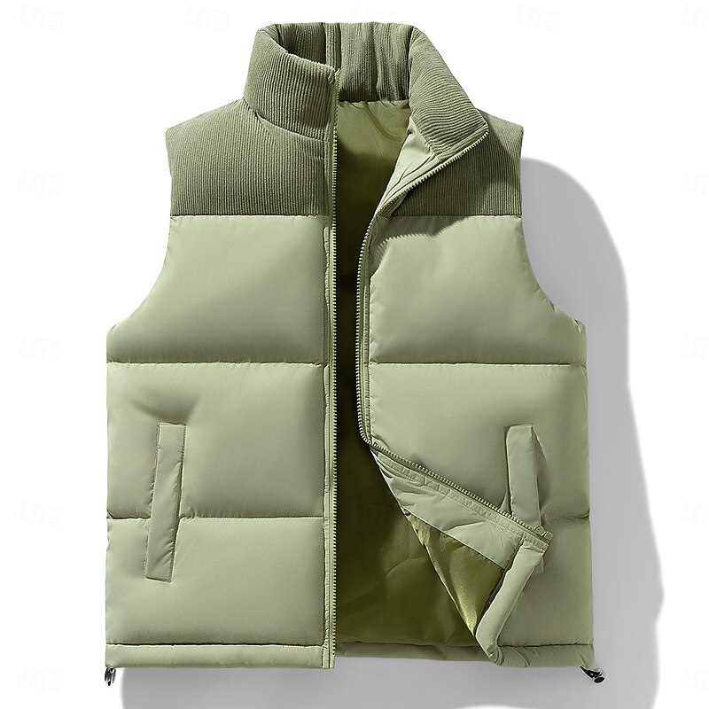 Men's Puffer Vest Corduroy Vest Quilted Vest Vacation Casual Daily Wear Going out Fashion Basic Spring &  Fall Zipper Padded 100% Polyester Corduroy Comfortable Color Block Zipper Stand Collar3