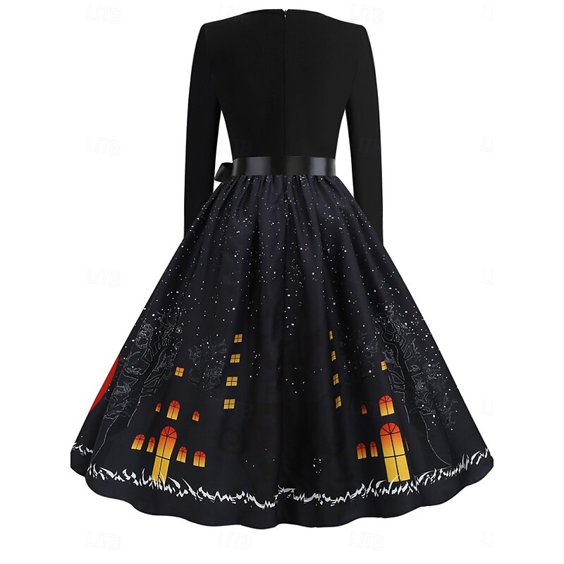 Halloween Women's Pumpkin Print Midi Dress A Line Dress Casual Daily Holiday Regular Fit Pumpkin Long Sleeve V Neck Yellow Blue Purple Orange Summer Spring Fall3