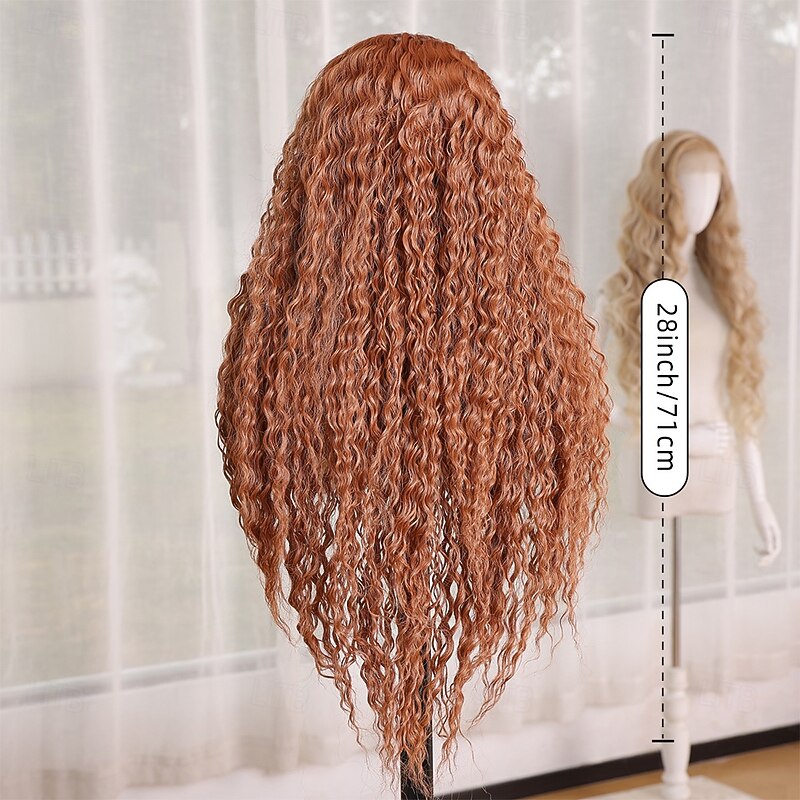 Synthetic Lace Wig Deep Curly Style 28 inch Orange Middle Part U Part Wig Women's Wig Orange / White / Blue4