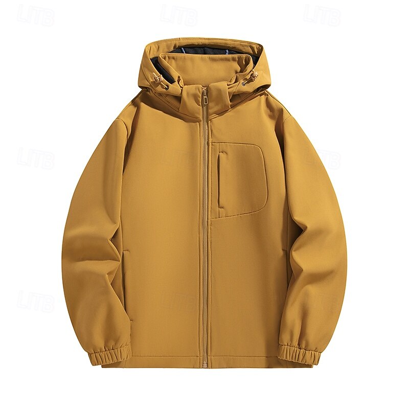 Men's Jacket Casual Jacket Outdoor Vacation Warm Zipper Pocket Fall Winter Plain Fashion Streetwear Standing Collar Regular Black Orange Army Green Gray Jacket3