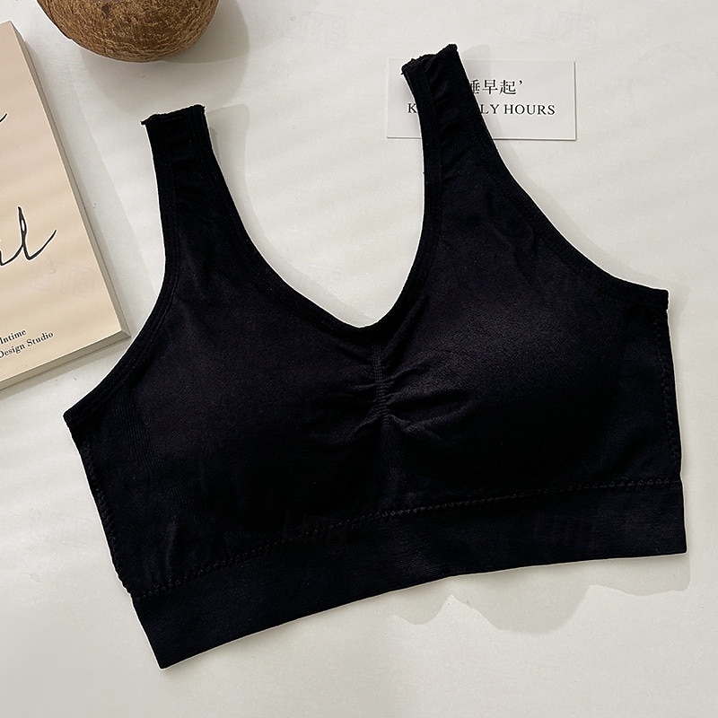 Women's Sports Bra Scoop Neck Comfortable Basic Sleeveless Medium Support Sports Solid Color Bra Top For Running Yoga Classic-Fit Plus Size Activewear3