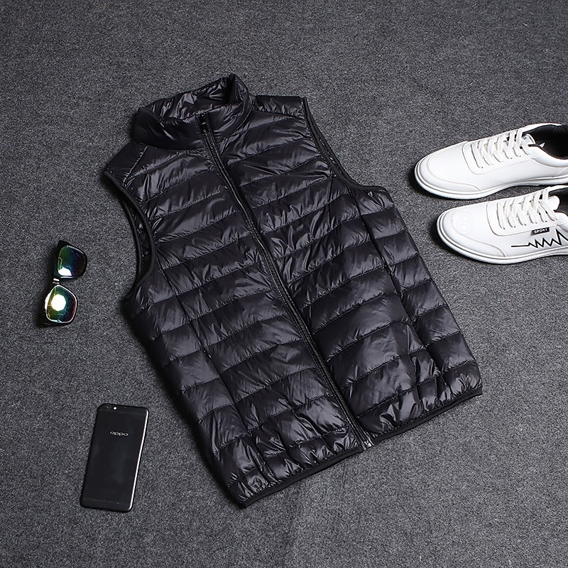 Men's Puffer Vest Vest Gilet Vacation Daily Date Fashion Casual Fall & Winter Pocket Polyester Warm Comfortable Solid Color Zipper Stand Collar Regular Fit Black Wine Navy Blue Gray Vest2