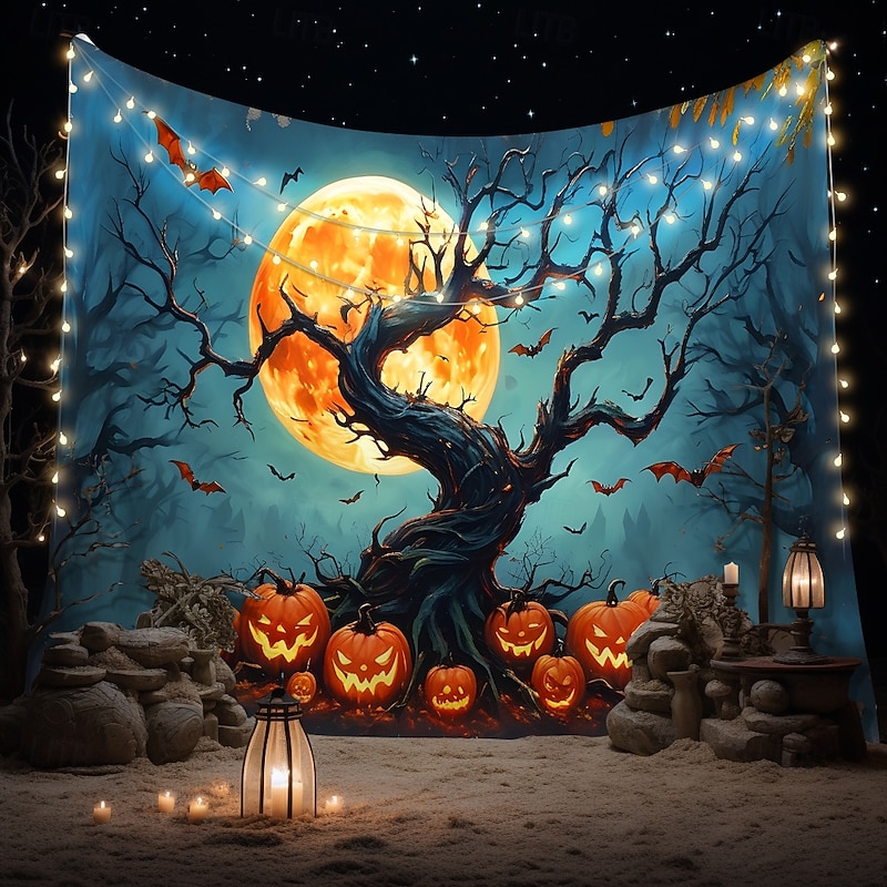 Halloween Tapestry Banners Blanket Pumpkin Cemetery Fantasy Dark Punk Gothic Style Party Dorm Shooting Backgrounds Home Decor
