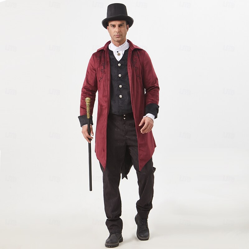 Medieval Renaissance Steampunk Coat Tailcoat Outerwear Prince Vampire Nobleman Fancy Dress Men's Halloween Carnival Performance LARP Ren Faire Adults Coat4