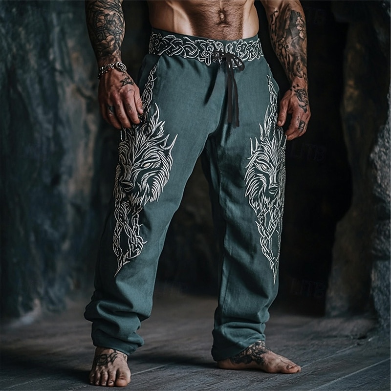 Men's Trousers Casual Pants Drawstring Pocket Elastic Waist Wolf Comfort Daily Going out Vintage Casual Blue Micro-elastic