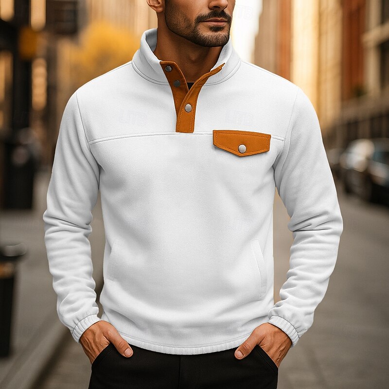 Men's Sweatshirt Pullover Hoodie Sweatshirt Pullover Button Up Hoodie Black White Beige Gray Standing Collar Plain Patchwork Sports & Outdoor Casual Daily Streetwear Cool Sportswear Spring &  Fall2
