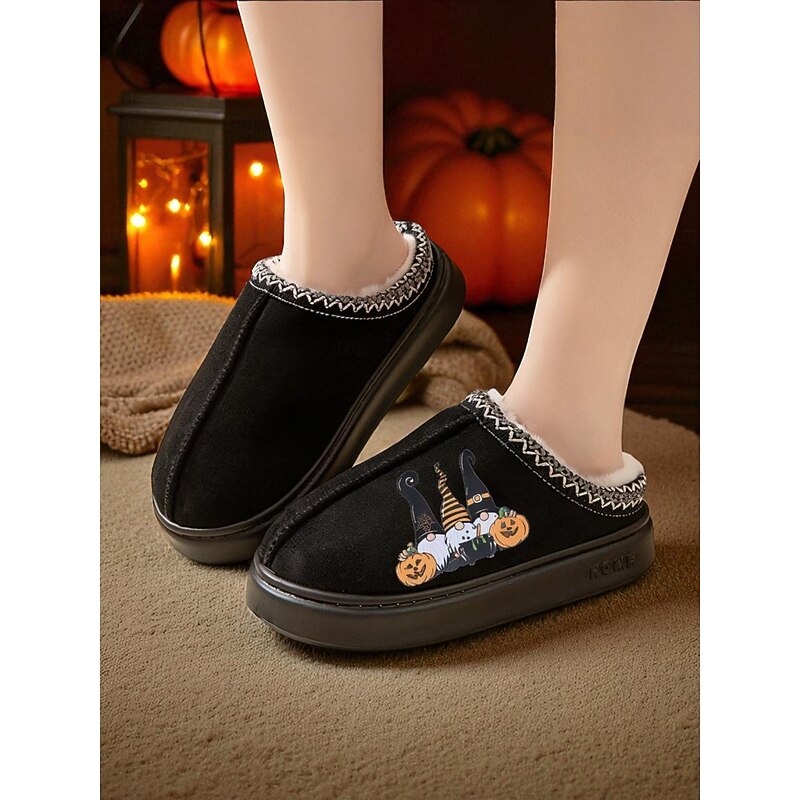 Women's Halloween Gnome Slippers with Plush Lining - Cozy Indoor House Shoes with Pumpkin Print for Fall and Holiday Gift Giving4