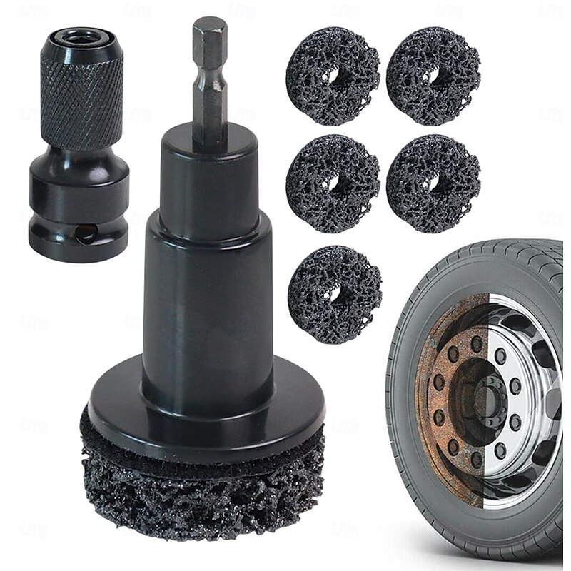 7pcs Car Wheel Hub Rust Removal Tool Set with Grinding Head & Brush Heavy-Duty Non-Powered Hub Surface & Stud Cleaner Durable Maintenance Kit for Hub Rotor & Wheel Care3