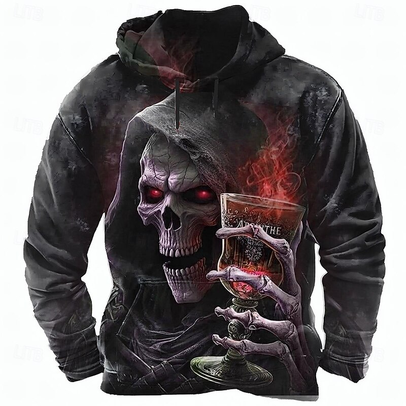 Halloween Men's Grim Reaper Reaper Absinthe Hoodie Sweatshirt Punk Exaggerated Long Sleeve Crew Neck Club Streetwear Red Purple Drawstring Fall Winter Designer3