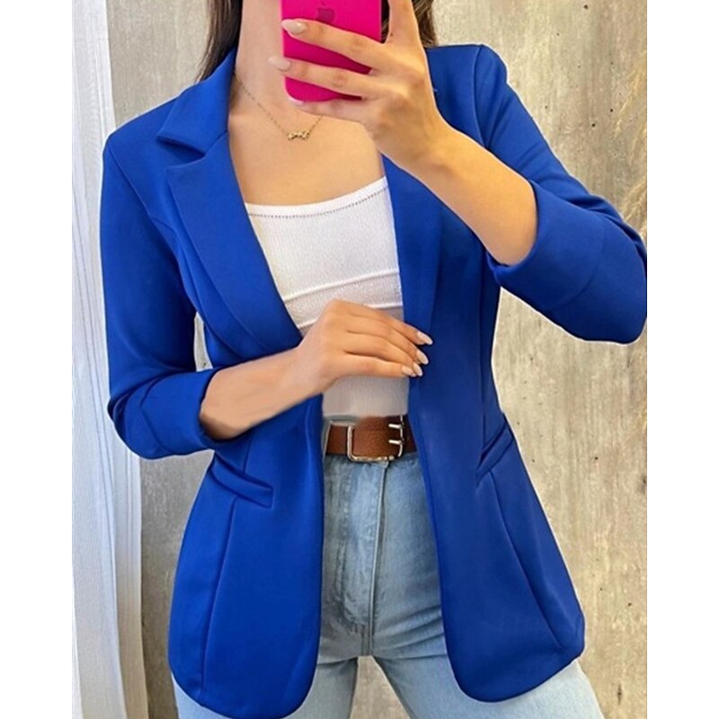 Women's Blazer Comfortable Pocket Elegant Fashion Outdoor Plain Going out Casual Daily Weekend Cardigan Regular Lapel Regular Fit Long Sleeve Outerwear White Yellow Light Green Spring Fall4