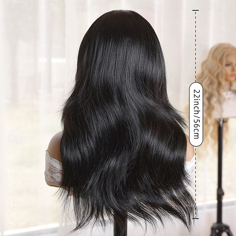 Synthetic Wig Wavy Loose Curl Middle Part Machine Made Wig 22 inch Black Synthetic Hair 22 inch Women's Soft Comfortable Black4