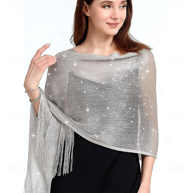 Women's Shawls and Wraps for Evening Dresses Glitter Shawls Fringe Bridal Capelet for Bride and Bridesmaid4