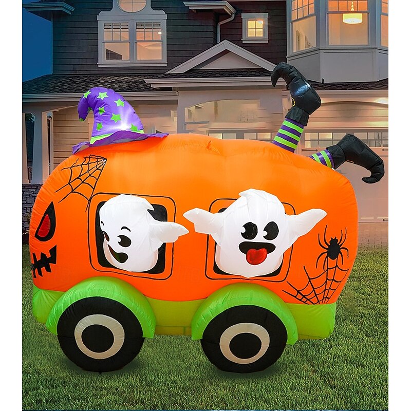 Halloween Pumpkin Car Inflatable Garden Decoration Atmosphere Arrangement 1.5m Inflatable LED Cross-border Pumpkin Devil Ornament