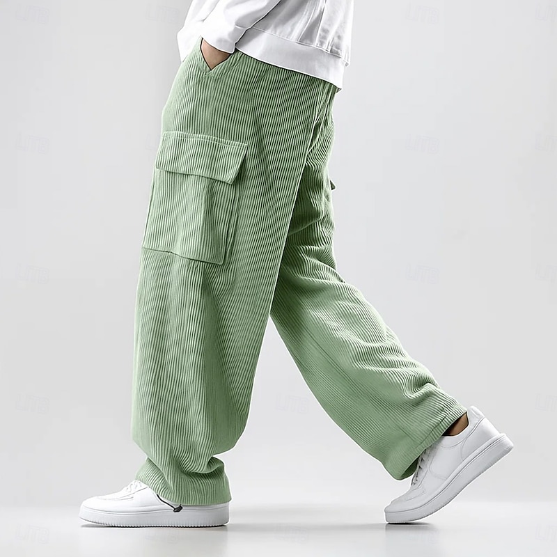 Men's Cargo Pants Sweatpants Joggers Corduroy Pants Trousers Drawstring Pocket Elastic Waist Solid Colored Comfort Full Length Outdoor Daily Running Vacation Ethnic Style Black Pink Stretchy