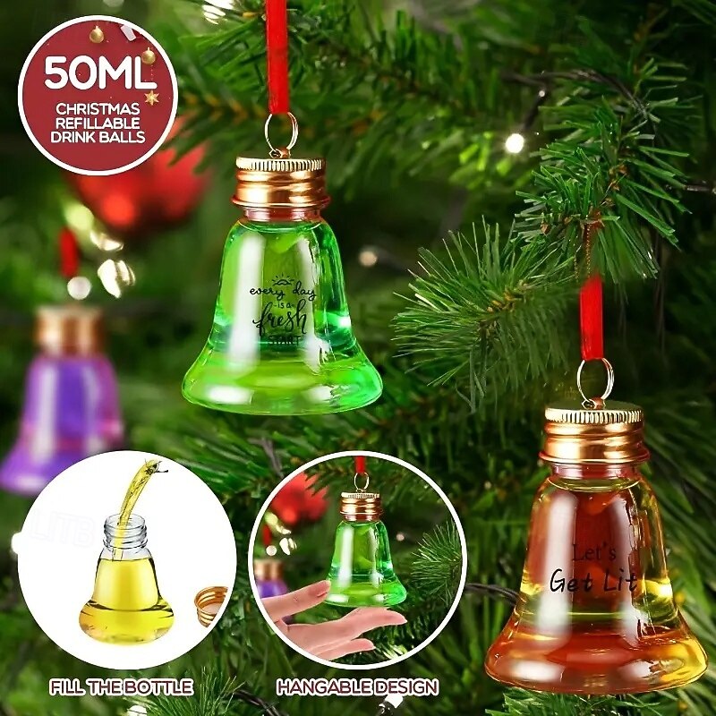 10pcs Christmas Booze Balls Set Fillable Clear Plastic Xmas Tree Hanging Shot Glasses Ornaments for Xmas Home Holiday Wedding Party Decoration4