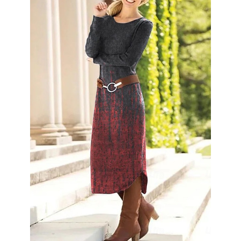 Women's Midi Dress Sheath Dress Shift Dress Casual Daily Regular Fit Graphic Paisley Abstract Long Sleeve Crew Neck Red Blue Brown Spring Fall Winter