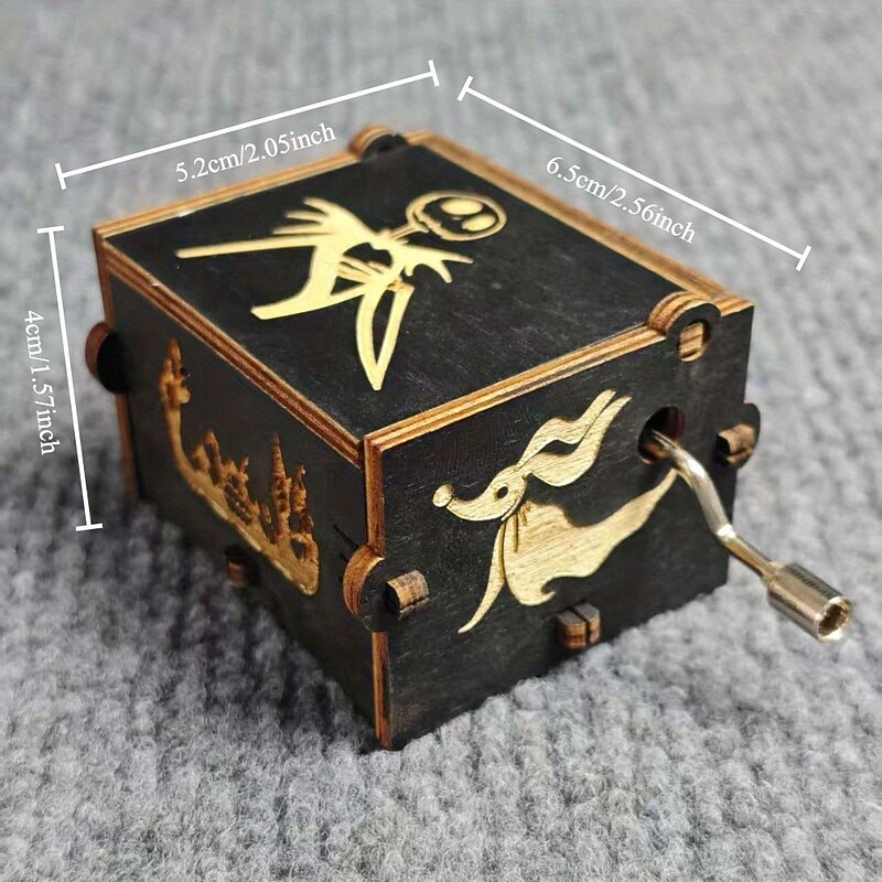 "The Nightmare Before Christmas" Hand-Cranked Vintage Music Box with Holly Wood Automatic Wind-Up Eight-Tone Melody - 'This is Halloween' Theme, Perfect Holiday & Birthday Gift for Fun4