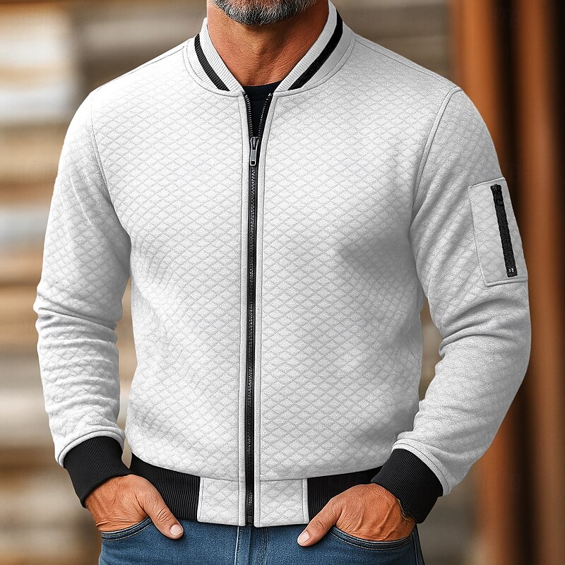 Men's Sweatshirt Full Zip Sweatshirt Wine Red Black White Navy Blue Light Grey Standing Collar Plain Patchwork Sports & Outdoor Casual Daily Streetwear Cool Sportswear Spring &  Fall Clothing Apparel2