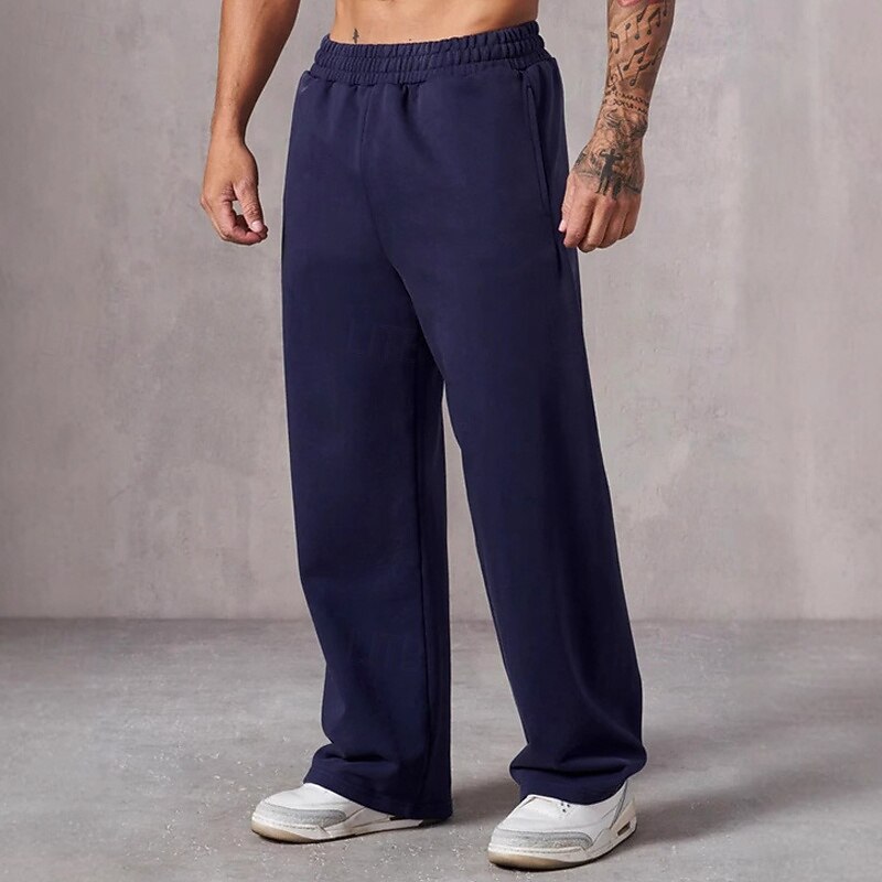 Men's Sweatpants Trousers Straight Leg Sweatpants Pocket Elastic Waist Plain Comfort Sports Outdoor Daily Fashion Casual Black Navy Blue Micro-elastic