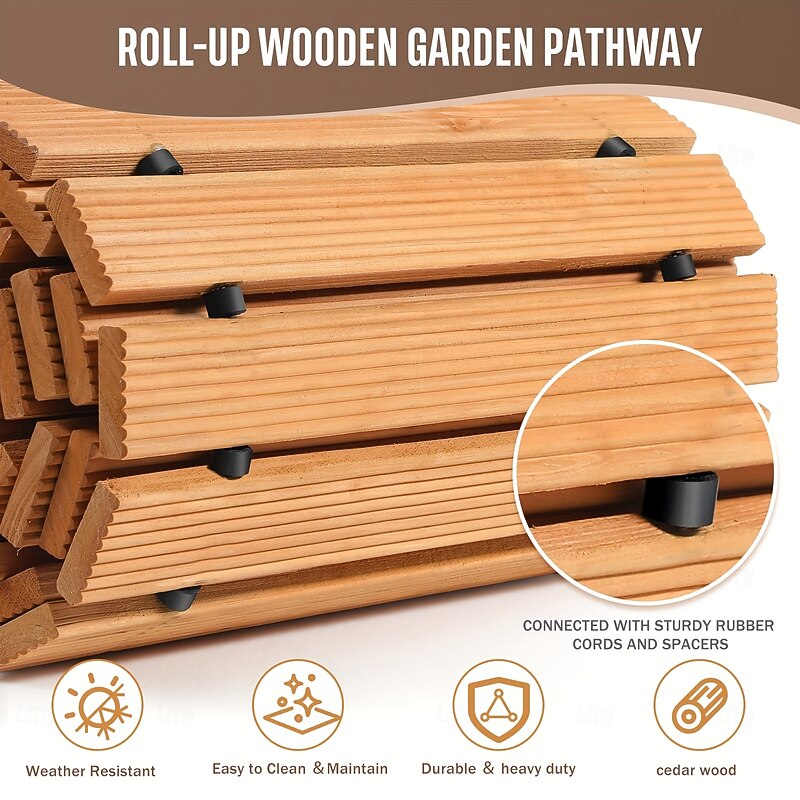 1pc Wooden Garden Pathway - 8ft,  Non-Slip, Handmade, Decorative Walkway for Outdoor Patios, Gardens, Yards, Beach Boardwalks, Weddings & Parties, Christmas, Thanksgiving, Valentine'S Day2